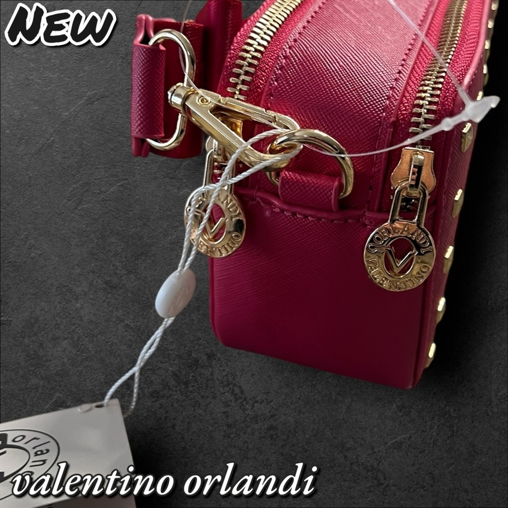 NEW Valentino Orlandi Pink Crossbody Bag – Studded Logo Design - Picture 11 of 11